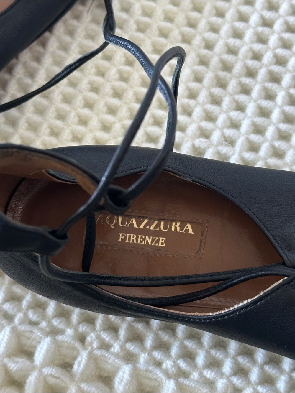 Aquazzura Christy Lace-Up Flats - Black Leather - Picture 5 of 6
